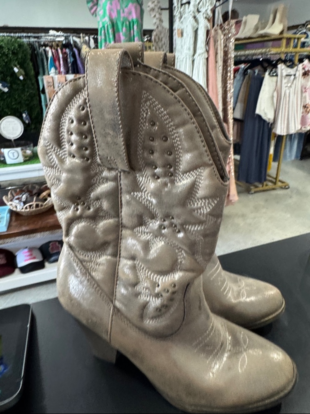 Womens Metallic Taupe Western Cowboy Boots